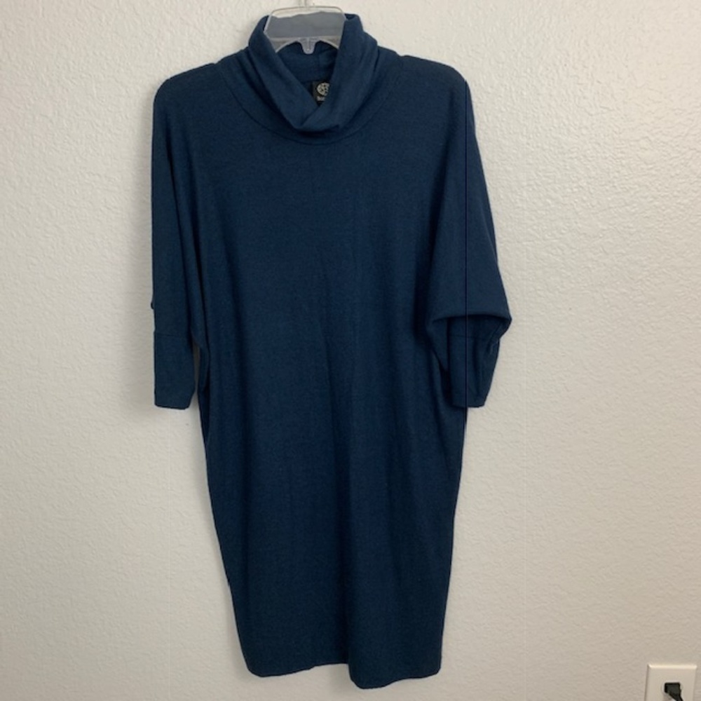 Bobeau 1/2 Sleeve Turtleneck Dress  - Blue - S